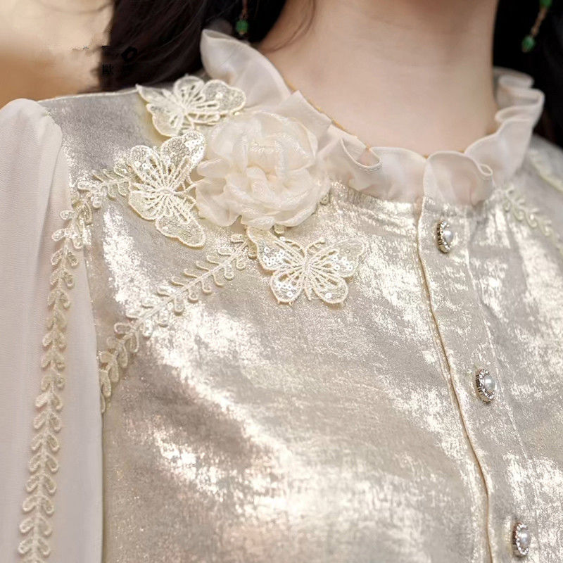 Luxury Lifestyle Women - Camisa francesa de manga larga de